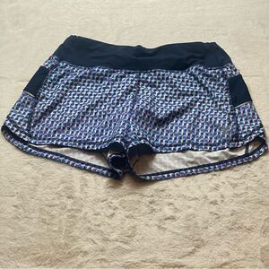 Athleta Ready Set Running Shorts Blue Tone W/Multi-Color Geo Design Size Small